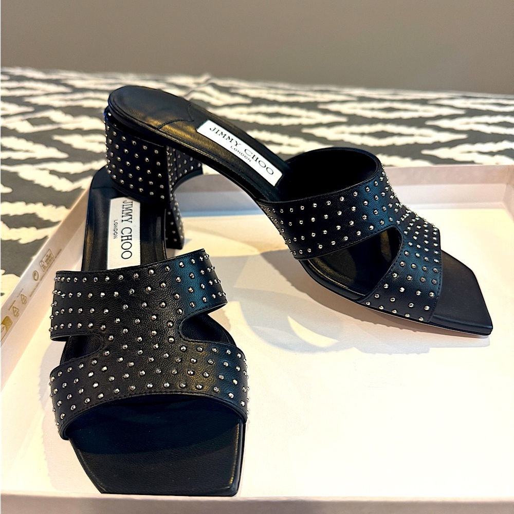 Jimmy Choo Black Studded Mules